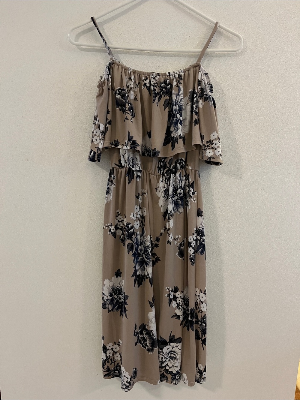 Beige Floral Off-Shoulder Summer Dress